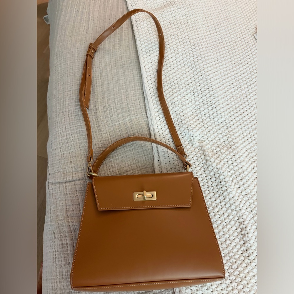 Marks & Spencer Tan Leather Top-Handle Satchel with Gold Hardware